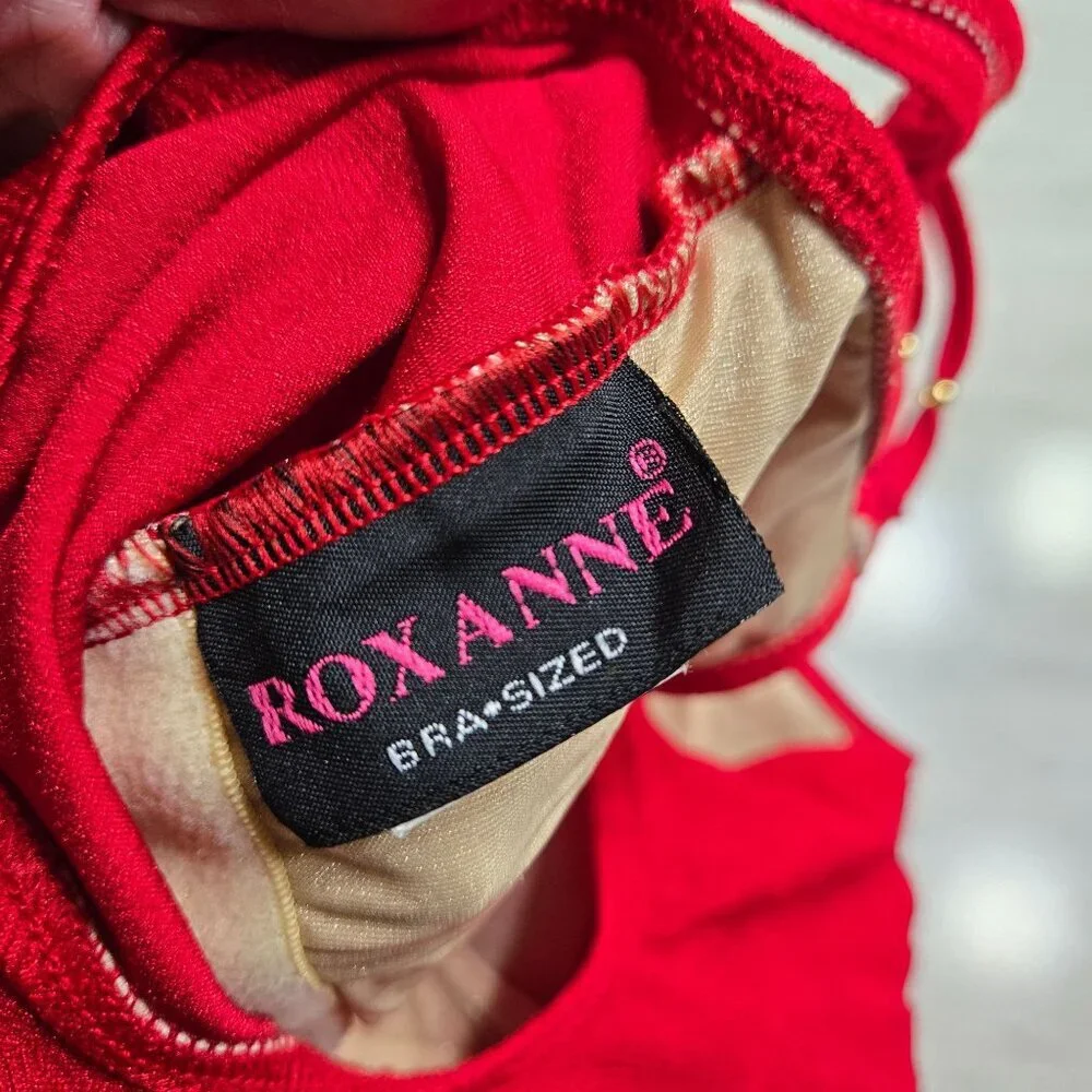 Vintage Roxanne One Piece Swimsuit Red Size 34B Small Ruched Beach‎ Textured